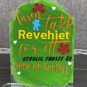Personlig skilt i akryl med stativ
